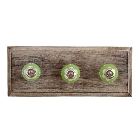 Soft Green Ceramic Wooden Hooks